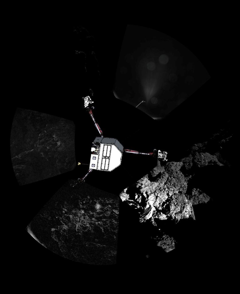 Rosetta inserted into a comet-surface panorama; Photo: ESA/Rosetta/Philae/CIVA